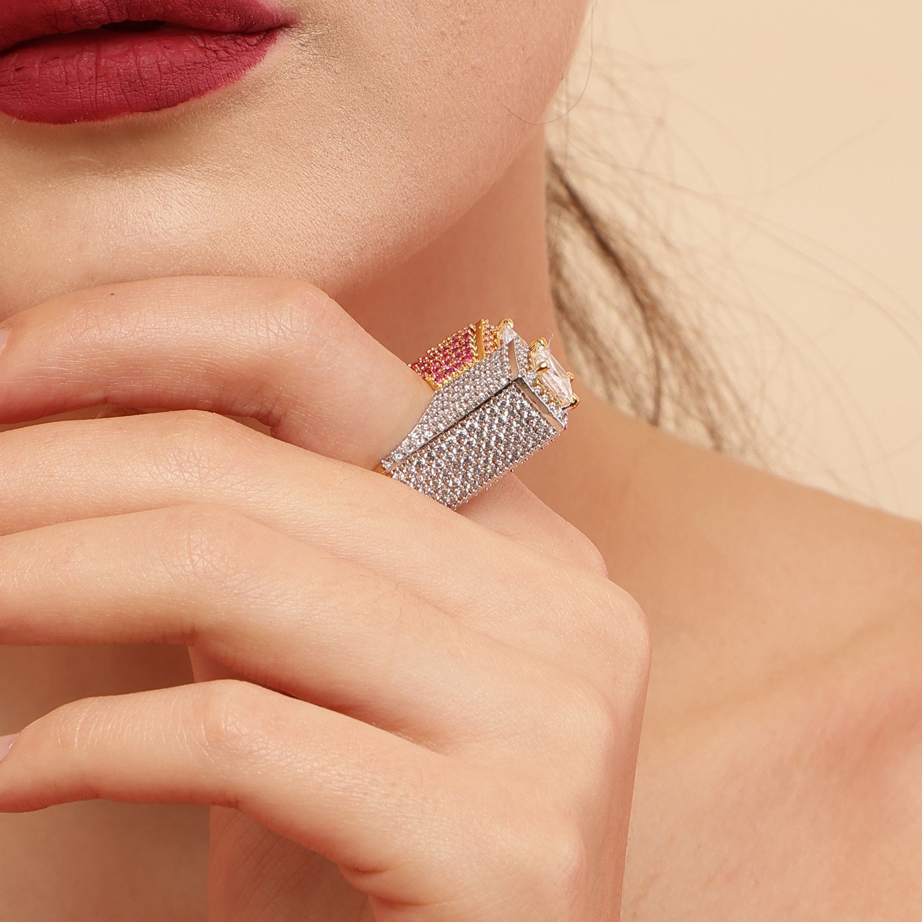 DATE NIGHT DOUBLE PRINCESS CUT SOLITARE RING WITH GOLD PLATING