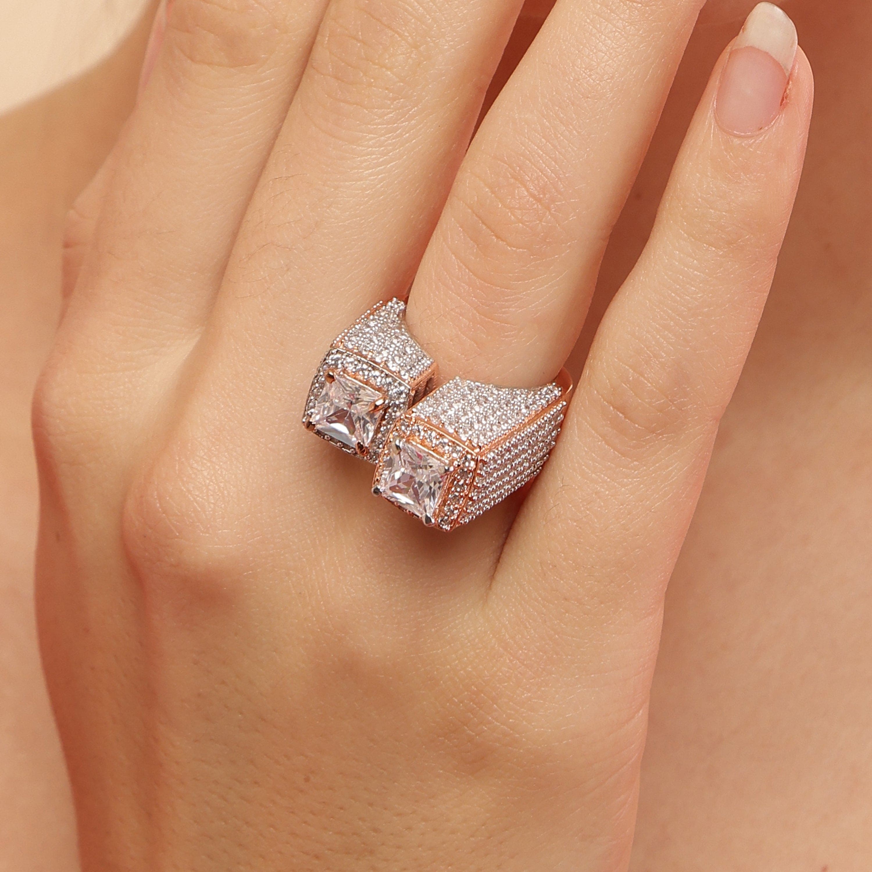 DATE NIGHT DOUBLE PRINCESS CUT SOLITARE RING WITH GOLD PLATING