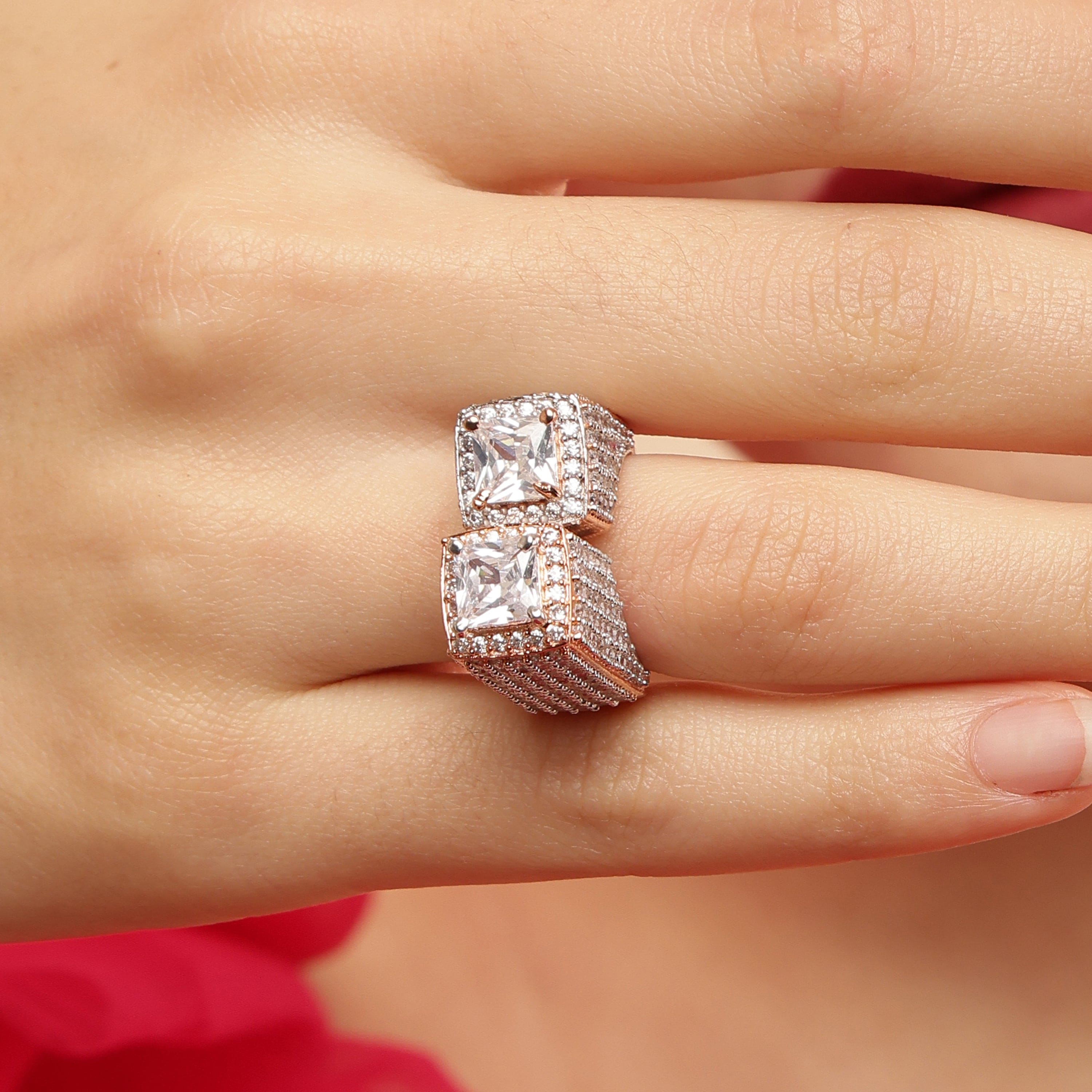DATE NIGHT DOUBLE PRINCESS CUT SOLITARE RING WITH GOLD PLATING