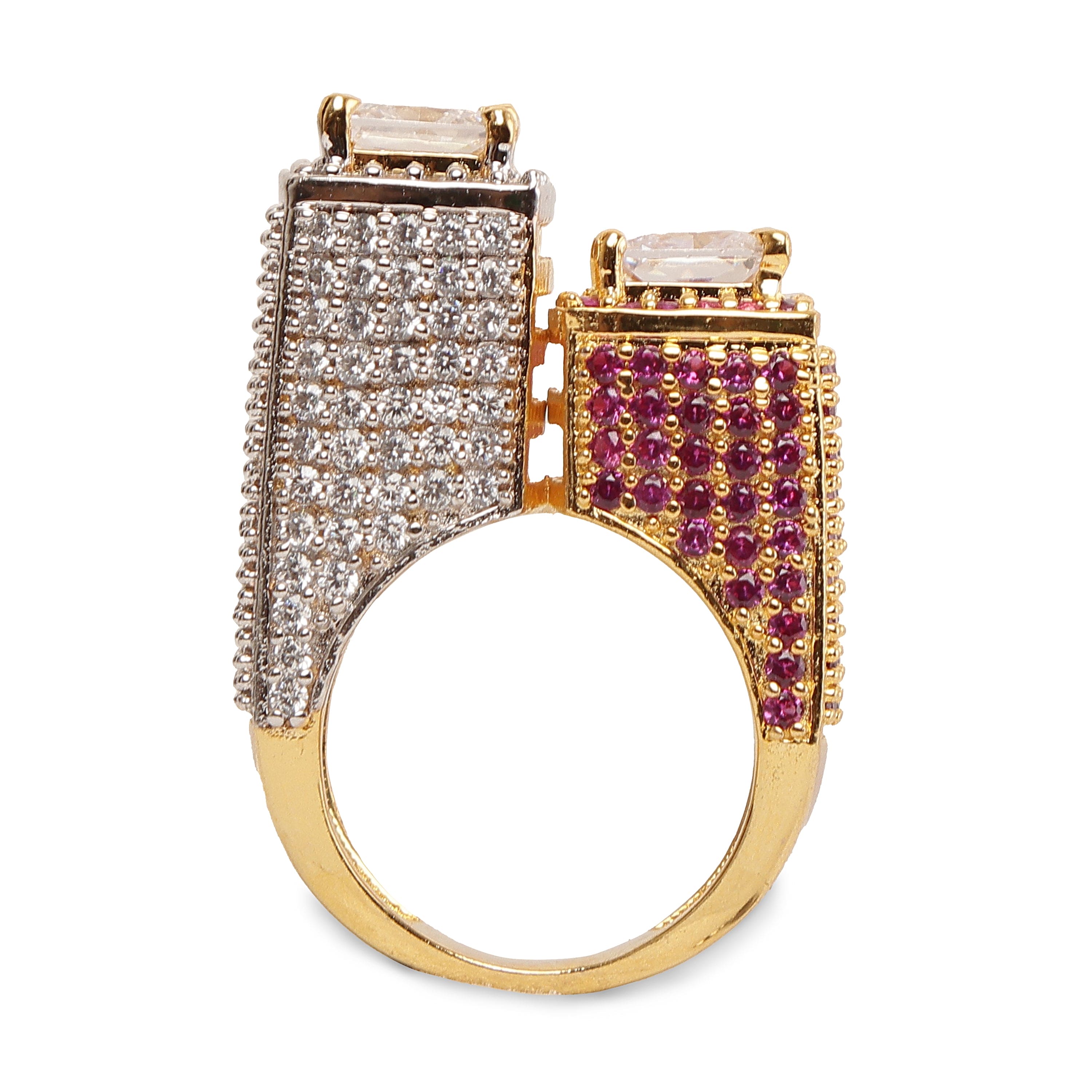 DATE NIGHT DOUBLE PRINCESS CUT SOLITARE RING WITH GOLD PLATING