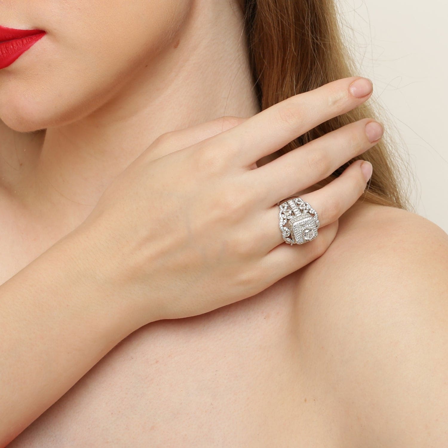 Queen's Crown Cubic Zirconia Rhodium Plated 925 Sterling Silver Ring