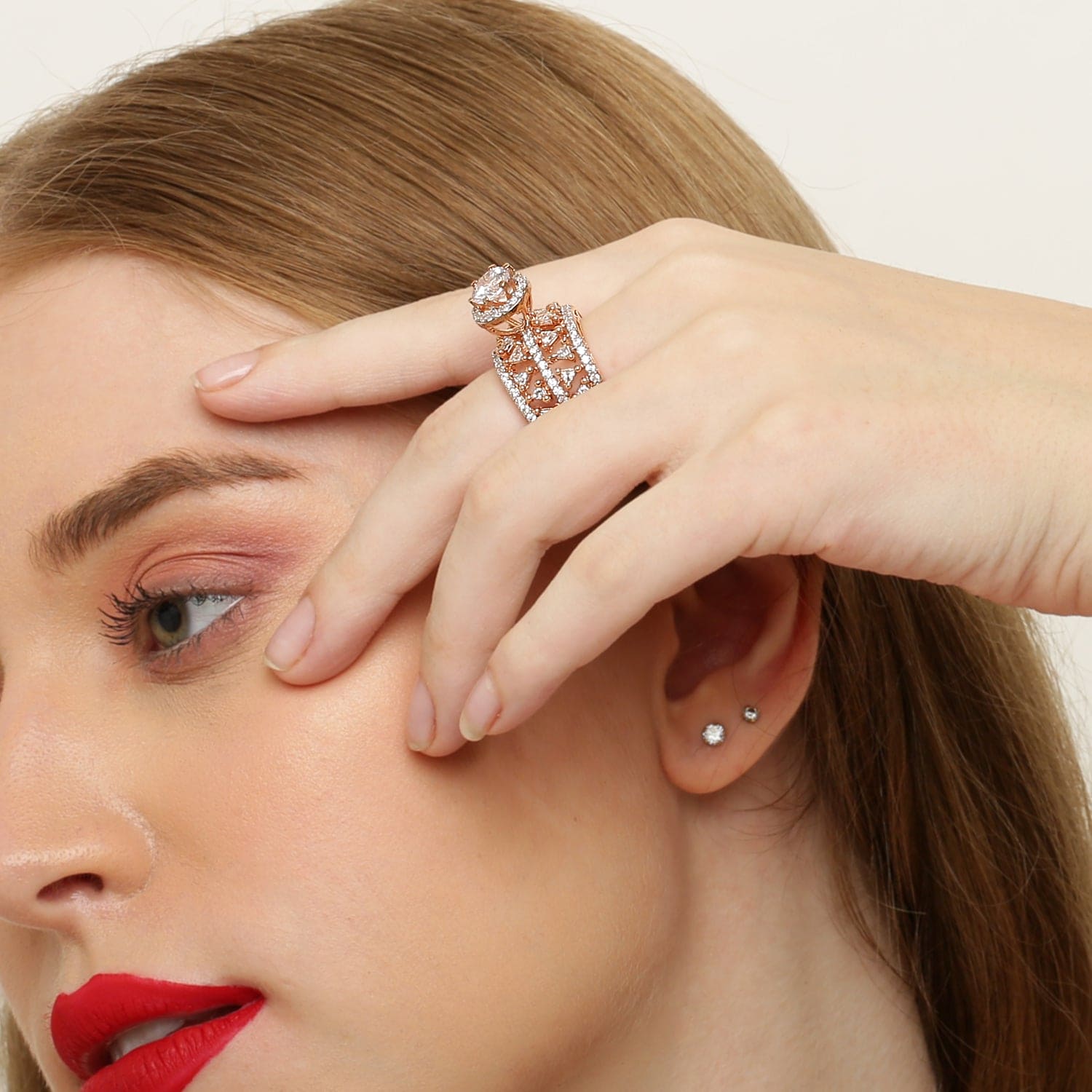 Divine Angles Rose Gold Triangle 925 Sterling Silver Ring