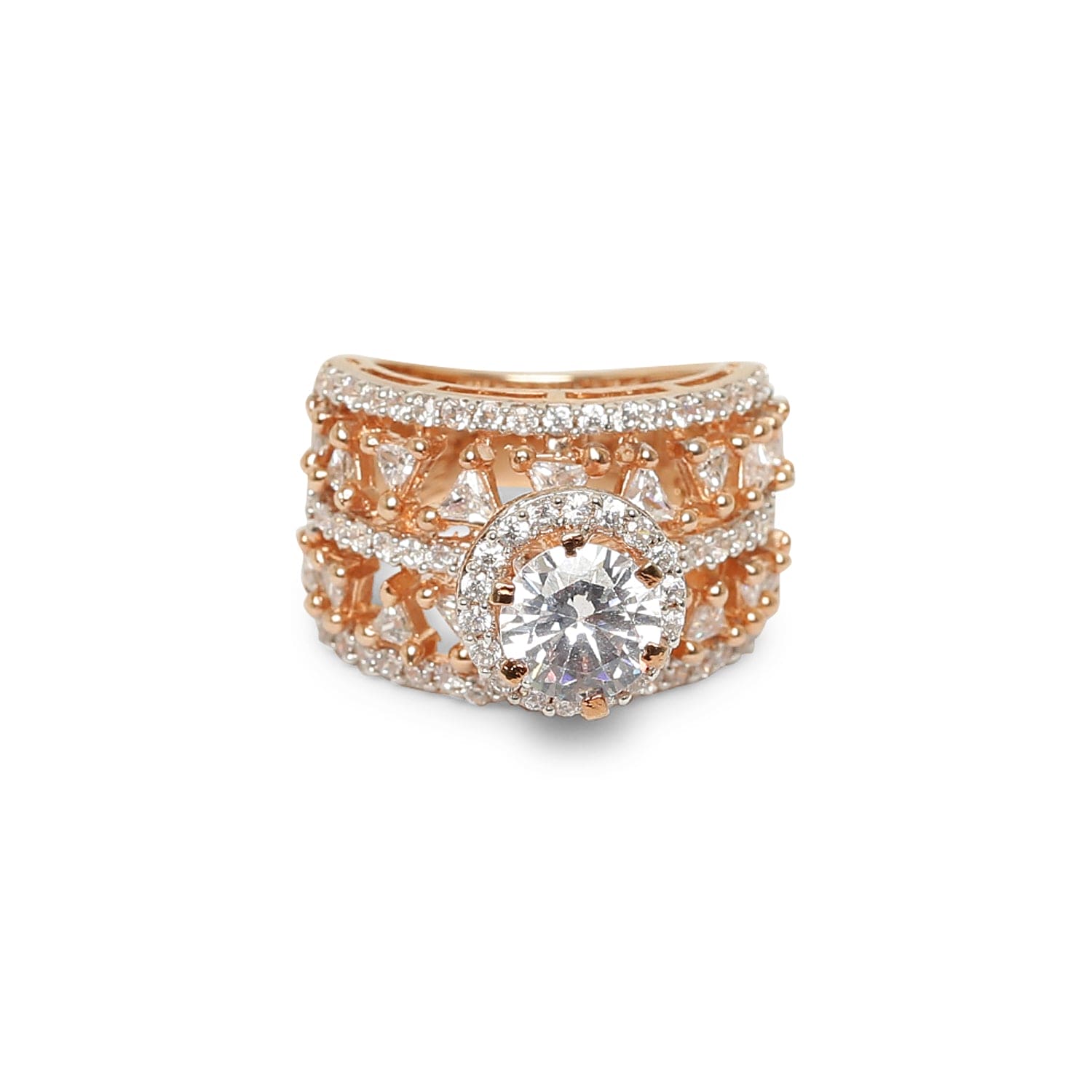 Divine Angles Rose Gold Triangle 925 Sterling Silver Ring