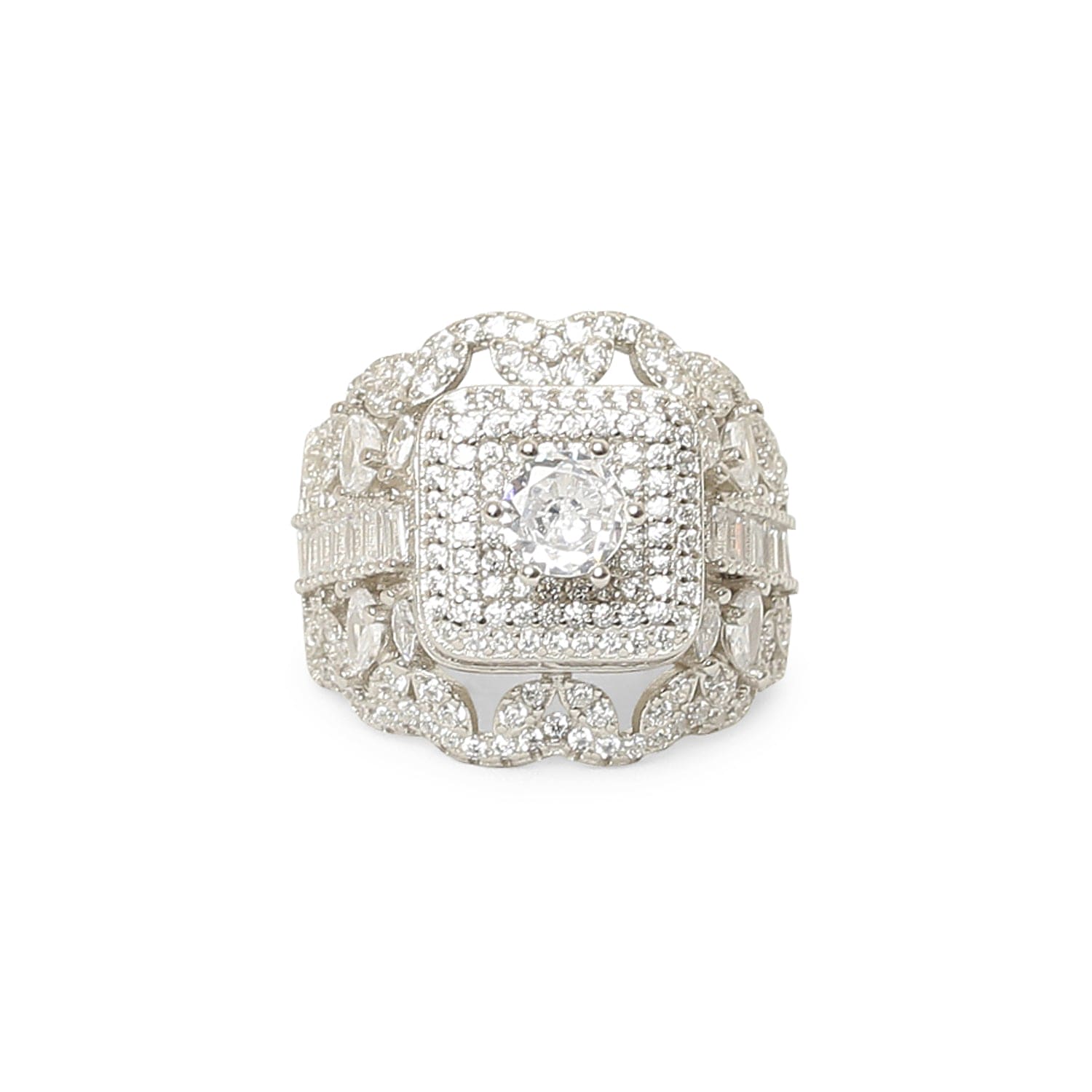 Queen's Crown Cubic Zirconia Rhodium Plated 925 Sterling Silver Ring