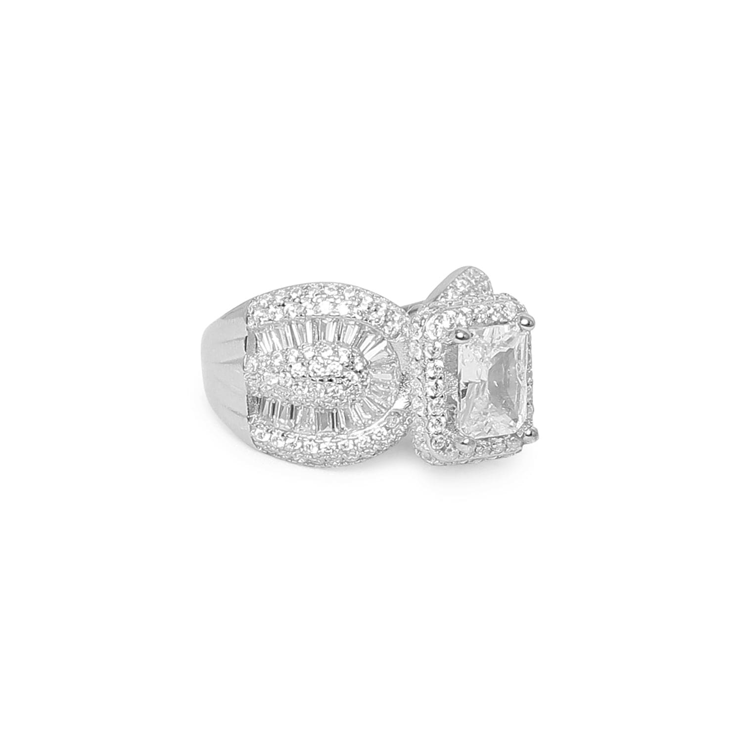 CRYSTALLINE CHARM BAGUETTE SILVER RING