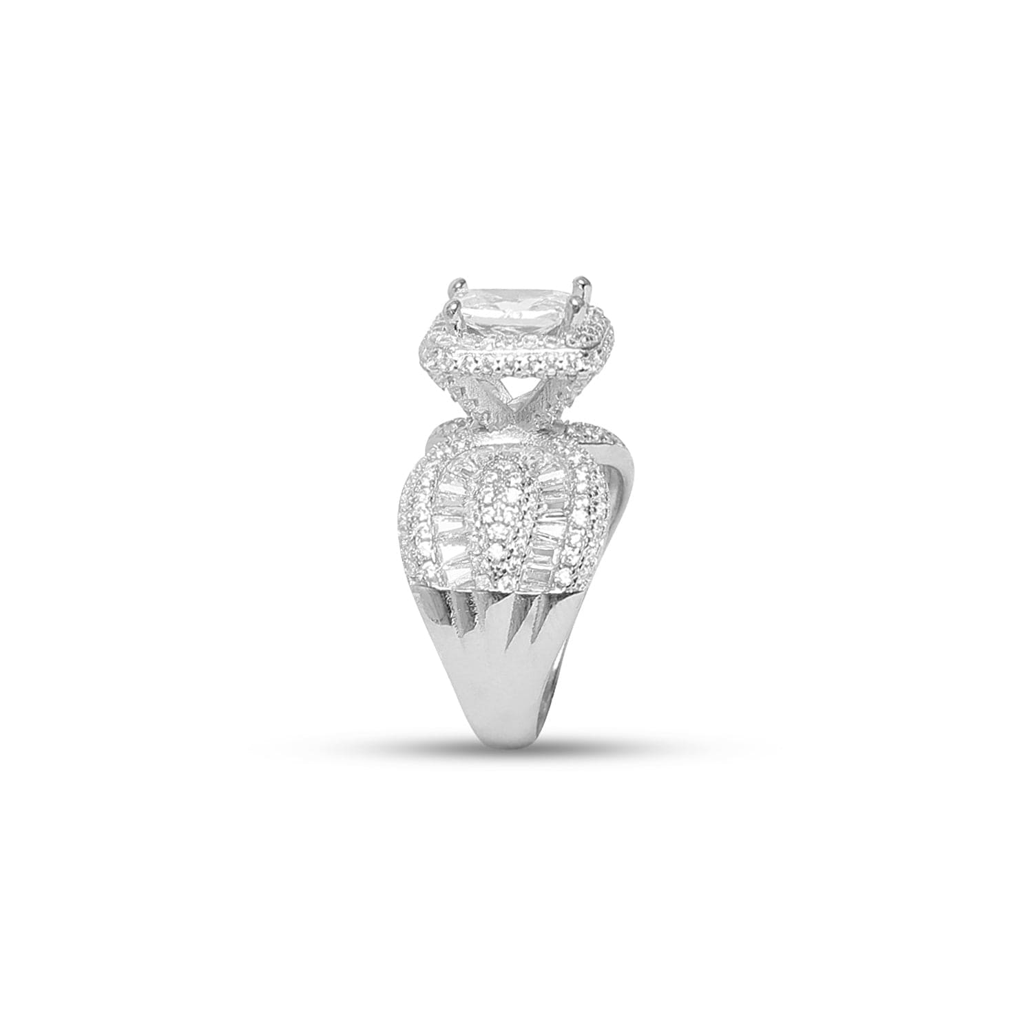 CRYSTALLINE CHARM BAGUETTE SILVER RING
