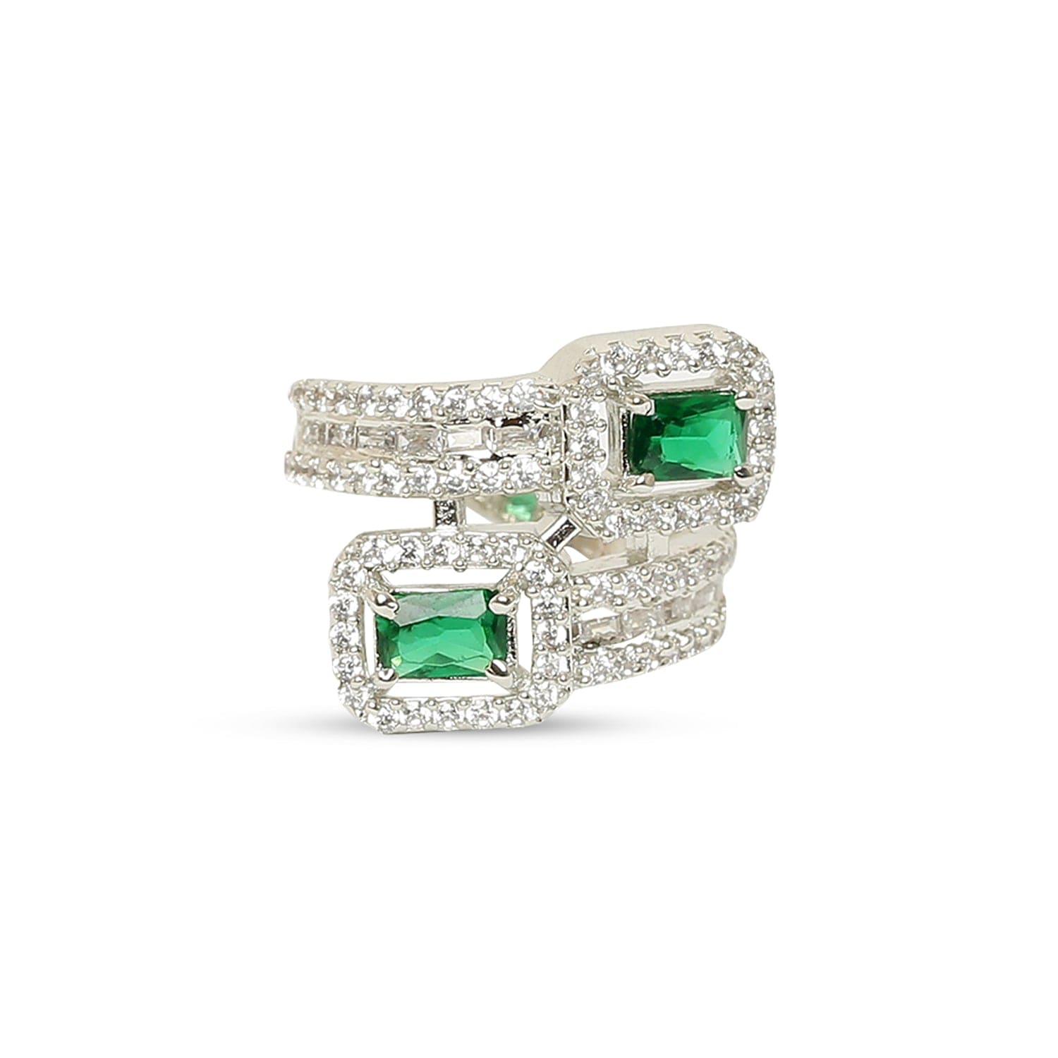 Emerald Elegance 925 Sterling Silver Ring studded with baguettes