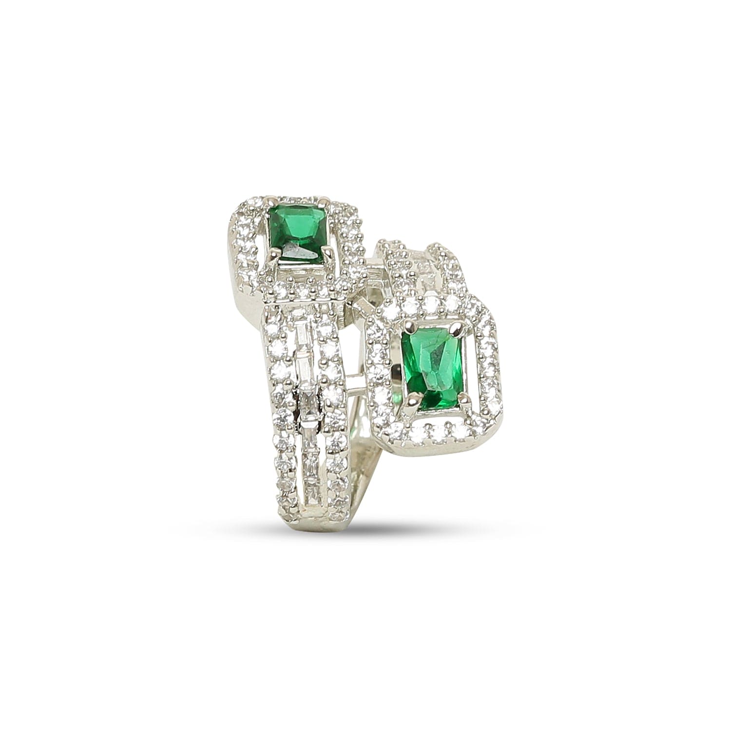 Emerald Elegance 925 Sterling Silver Ring studded with baguettes