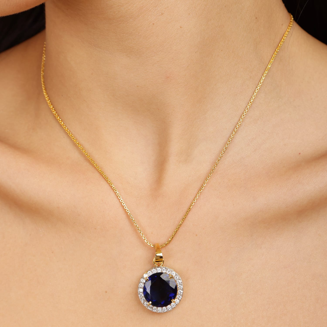 Celestial Sapphire Halo Pendant