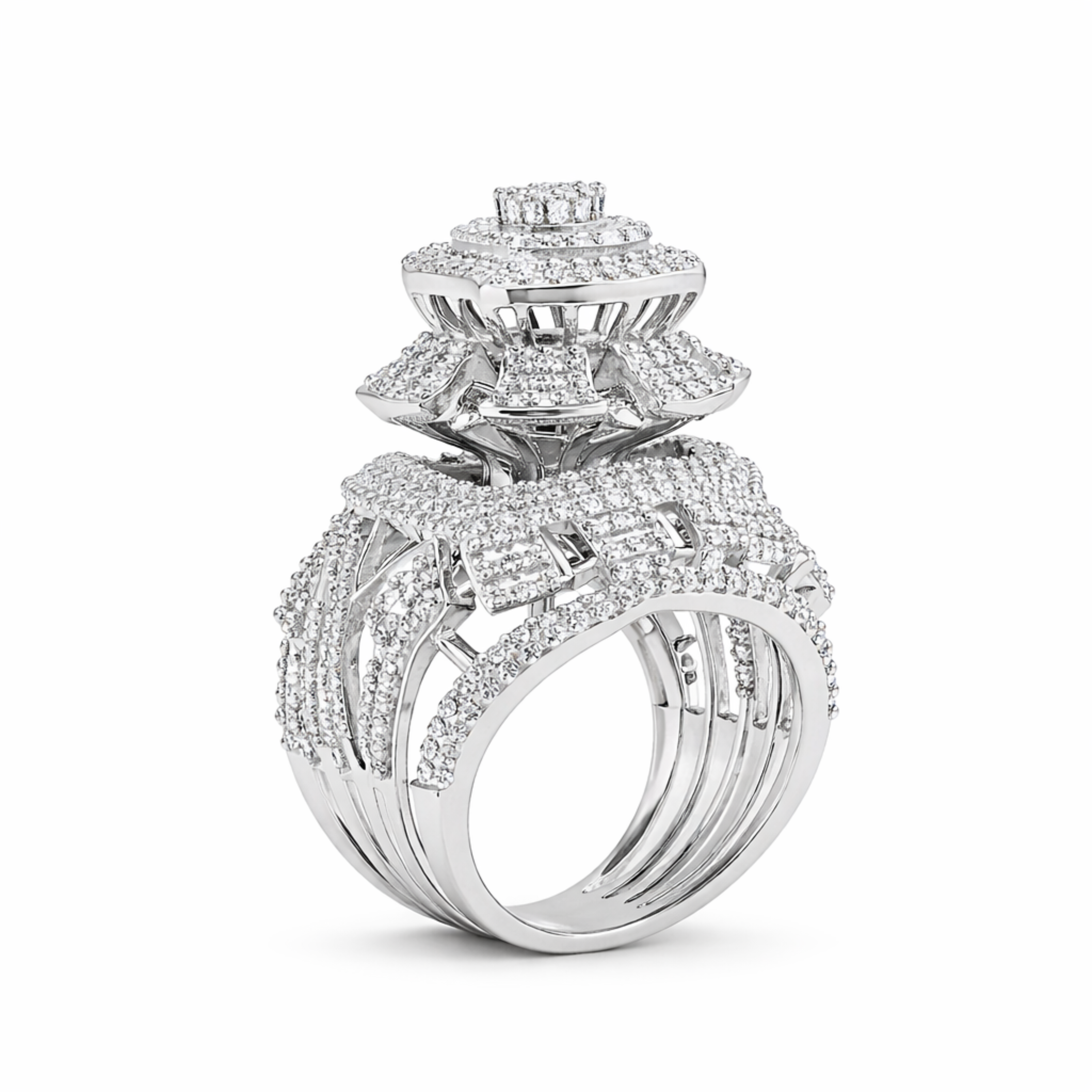     Zenvora Luxe ring close-up CZ diamond detail white finish