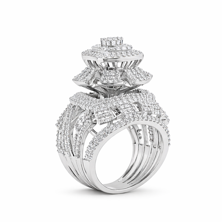     Zenvora Luxe ring close-up CZ diamond detail white finish