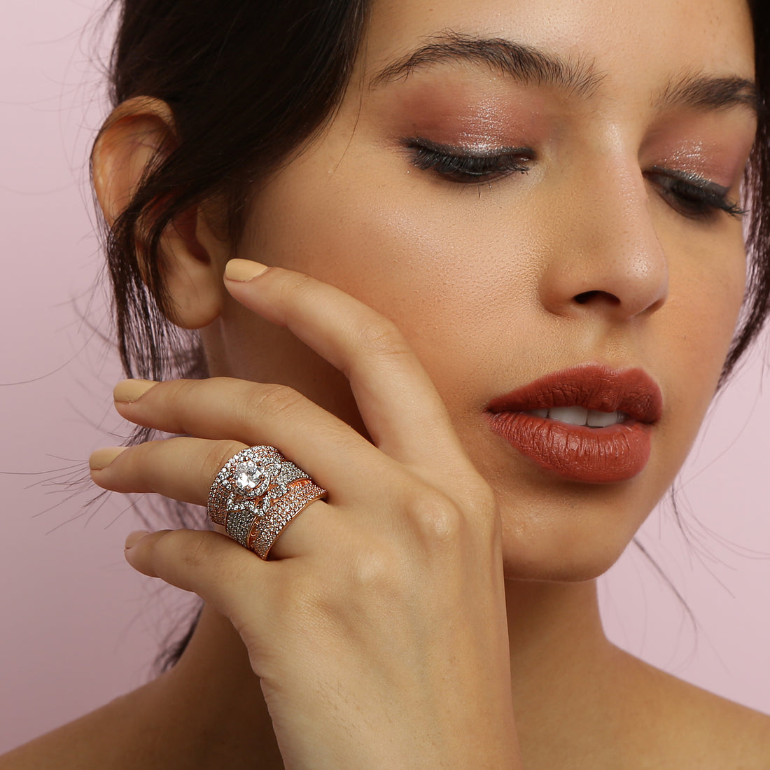 925 Sterling Silver SWISH SILVER ROSE GOLD RING