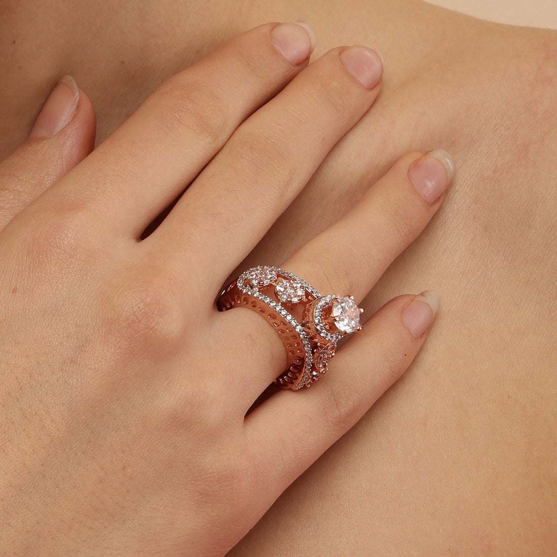 ROSE GOLD BLING RING 925 Sterling Silver