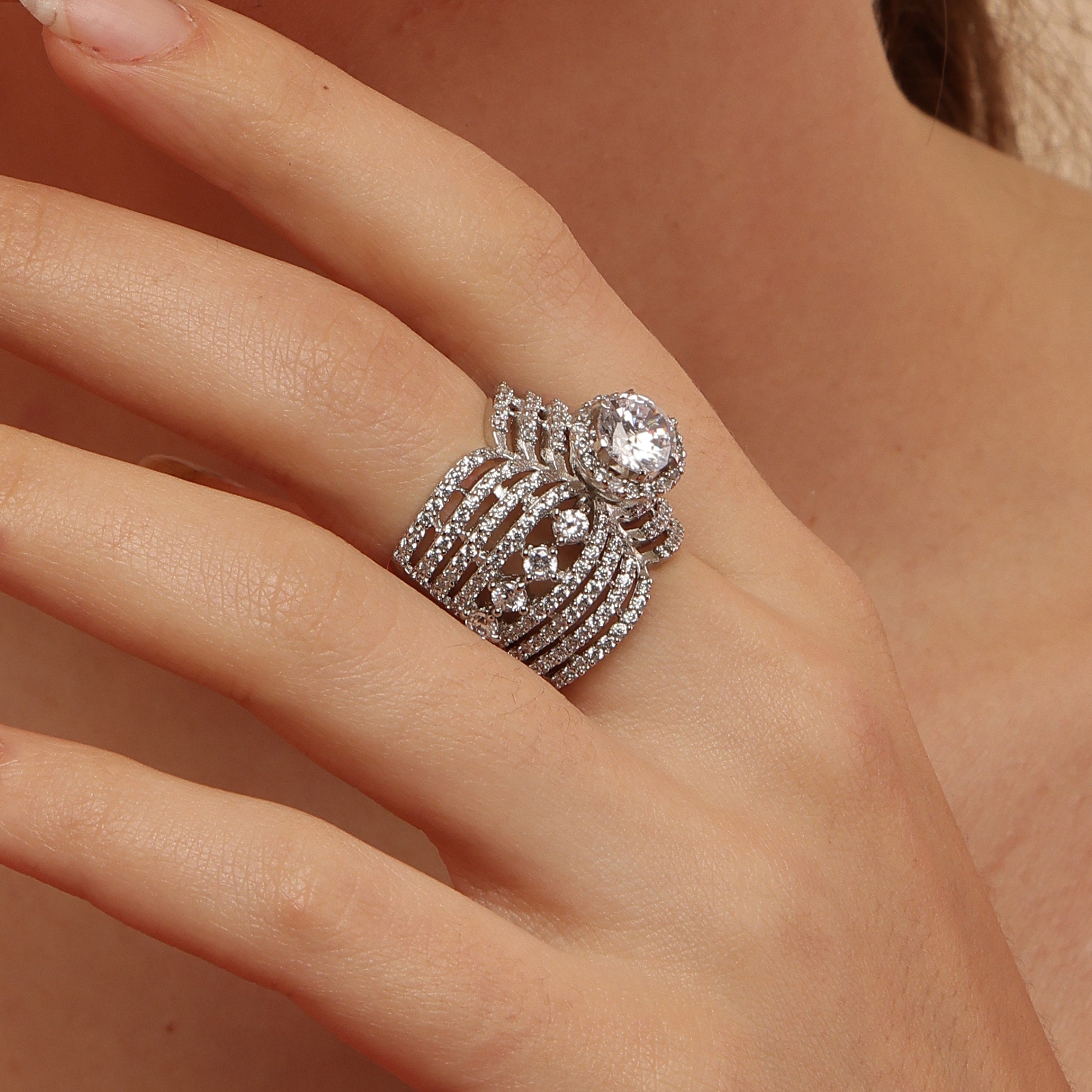 D2A Lustrous Foliage : Rhodium Plated 925 Sterling Silver Ring
