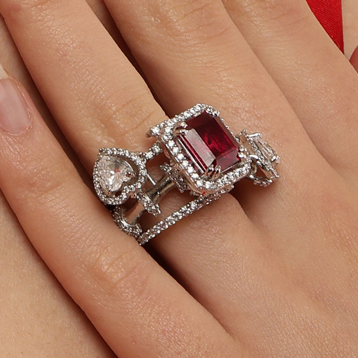 SOPHISTICATED RUBY OCTA HEART 925 Sterling Silver RING
