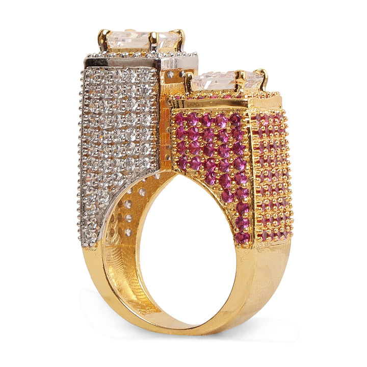 DATE NIGHT DOUBLE PRINCESS CUT SOLITARE RING WITH GOLD PLATING