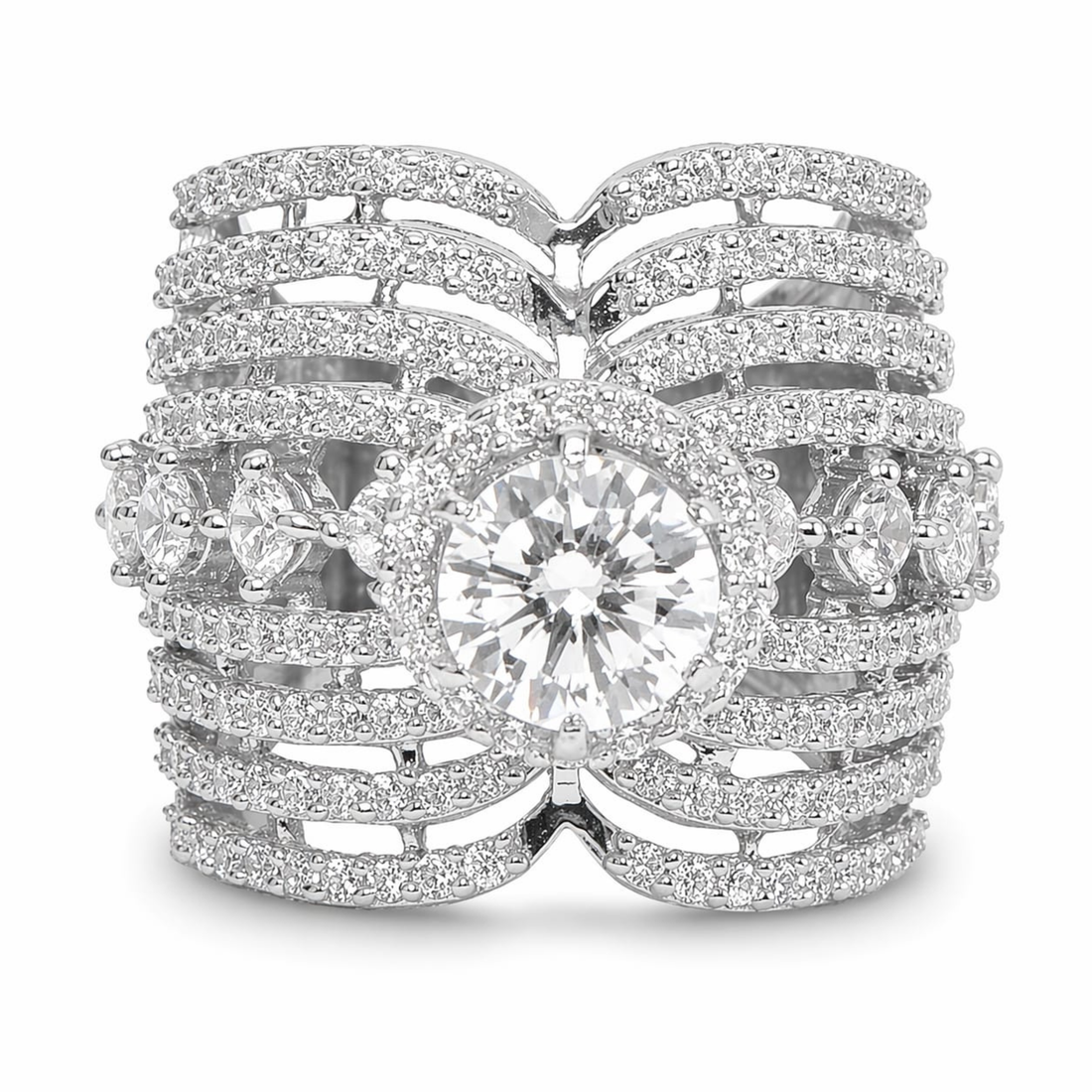 D2A Lustrous Foliage : Rhodium Plated 925 Sterling Silver Ring