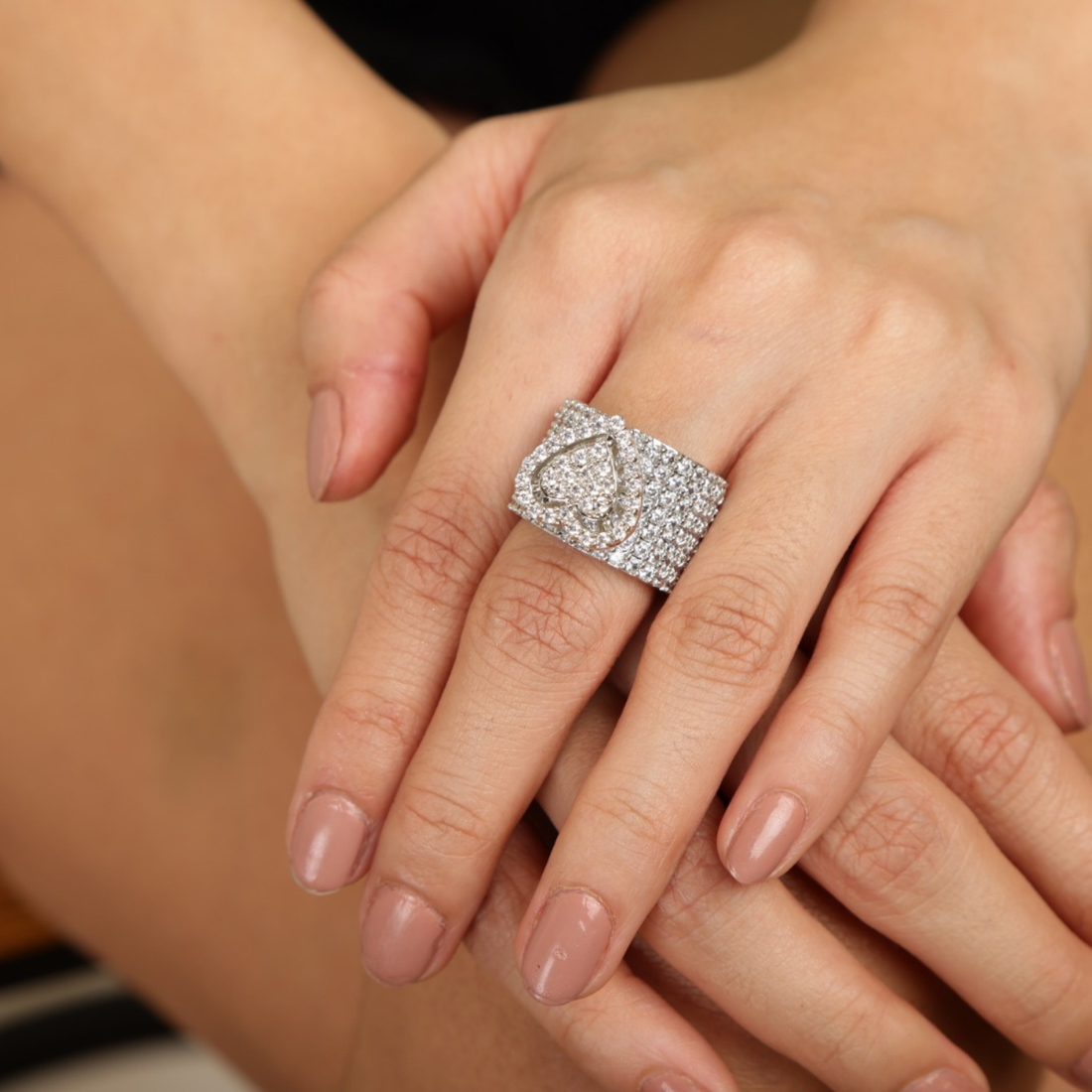     Amora diamond heart ring in 925 sterling silver with CZ diamonds white finish