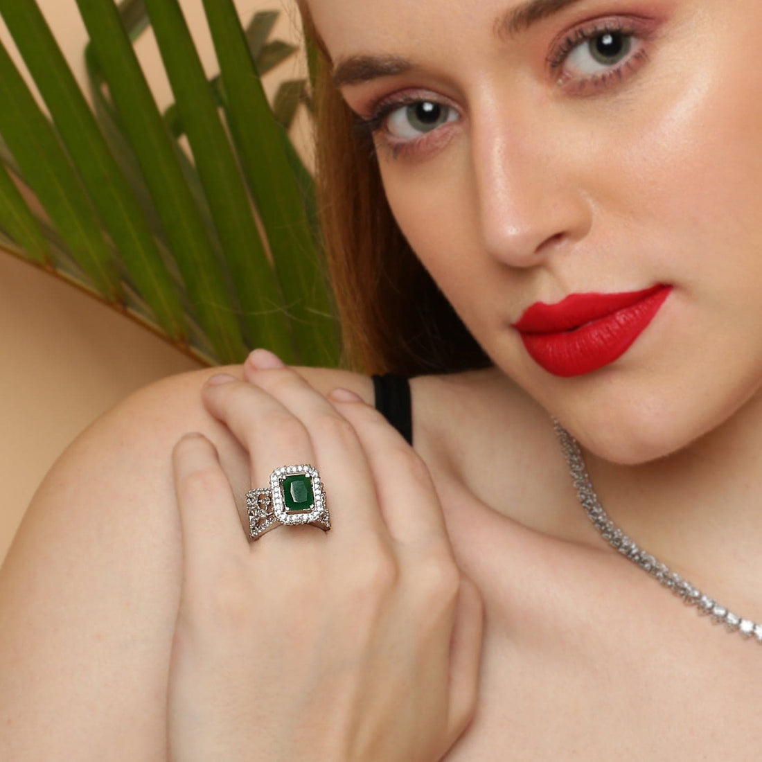 EMERALD & RUBY BLOOM 925 STERLING SILVER RING