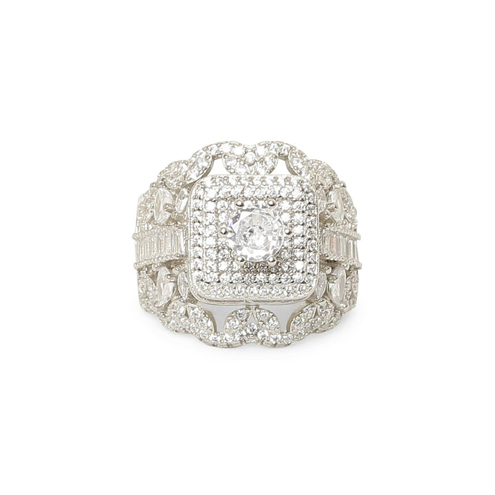 Queen's Crown Cubic Zirconia Rhodium Plated 925 Sterling Silver Ring