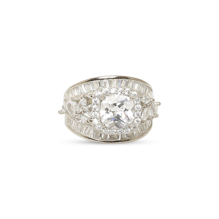 SASSY BAGUETTE-CUT ZIRCON STUDDED STATEMENT SILVER RING
