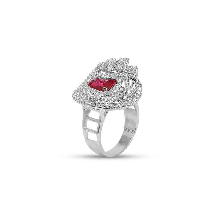 925 Sterling Silver Clovia Emerald cut Ruby Ring