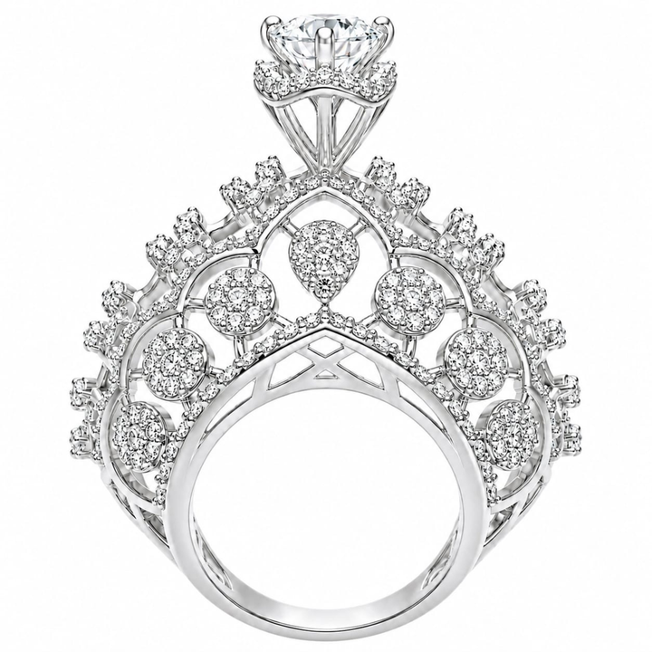 925 Sterling Silver Blingy Sophistication Crown Statement Ring in white polish with brilliant sparkling stones by Designed2Attract