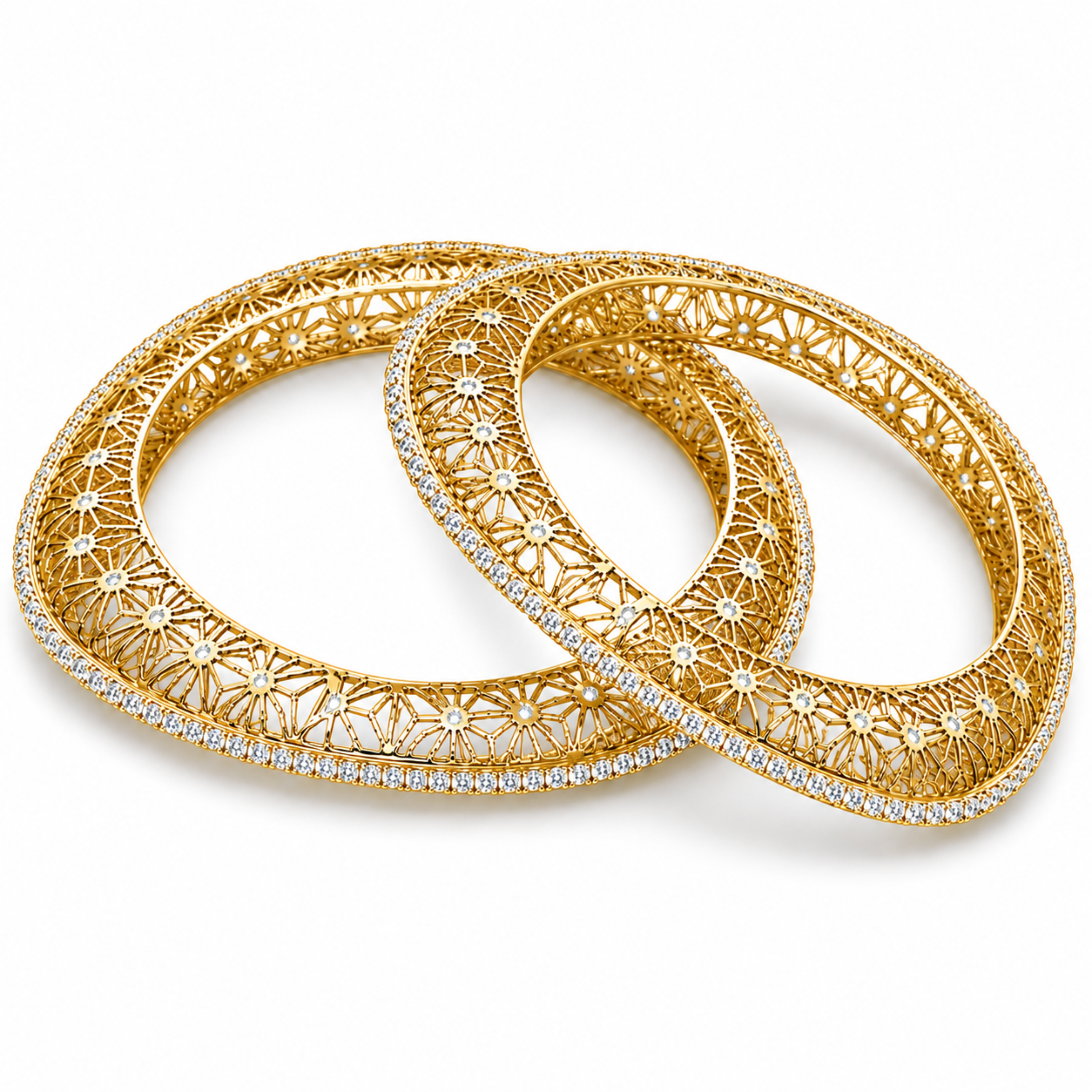 925 Sterling Silver Handcrafted Single Line Triangle Bangle in gold polish with brilliant white stones by Designed2Attract