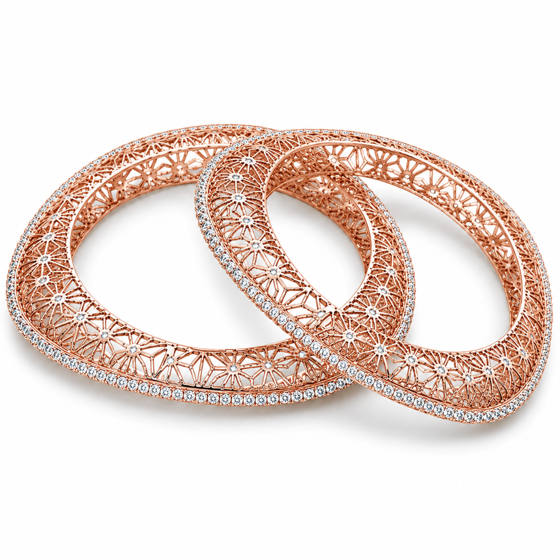 925 Sterling Silver Handcrafted Single Line Triangle Bangle in rose gold polish with brilliant white stones by Designed2Attract
