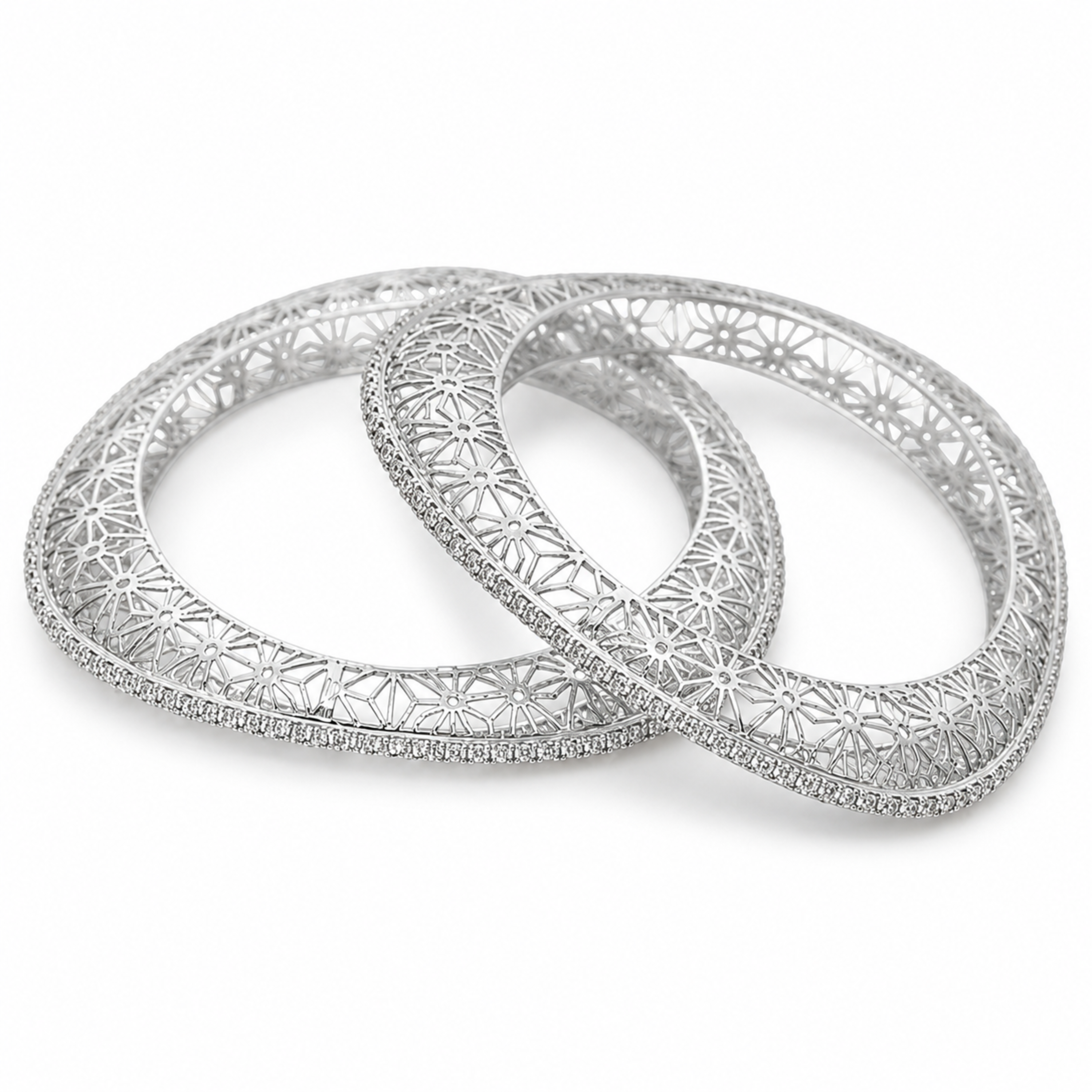 925 Sterling Silver Handcrafted Single Line Triangle Bangle in white polish with sparkling white stones by Designed2Attract