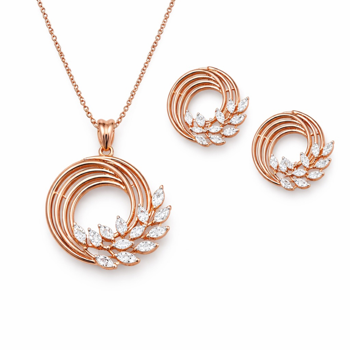 Celeste Leaf Halo Luxe Pendant Set in 925 Silver