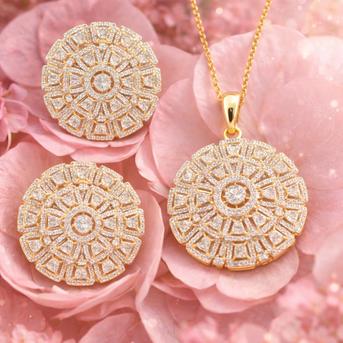 Aurelia Luxe Round Diamond-Style Pendant Set