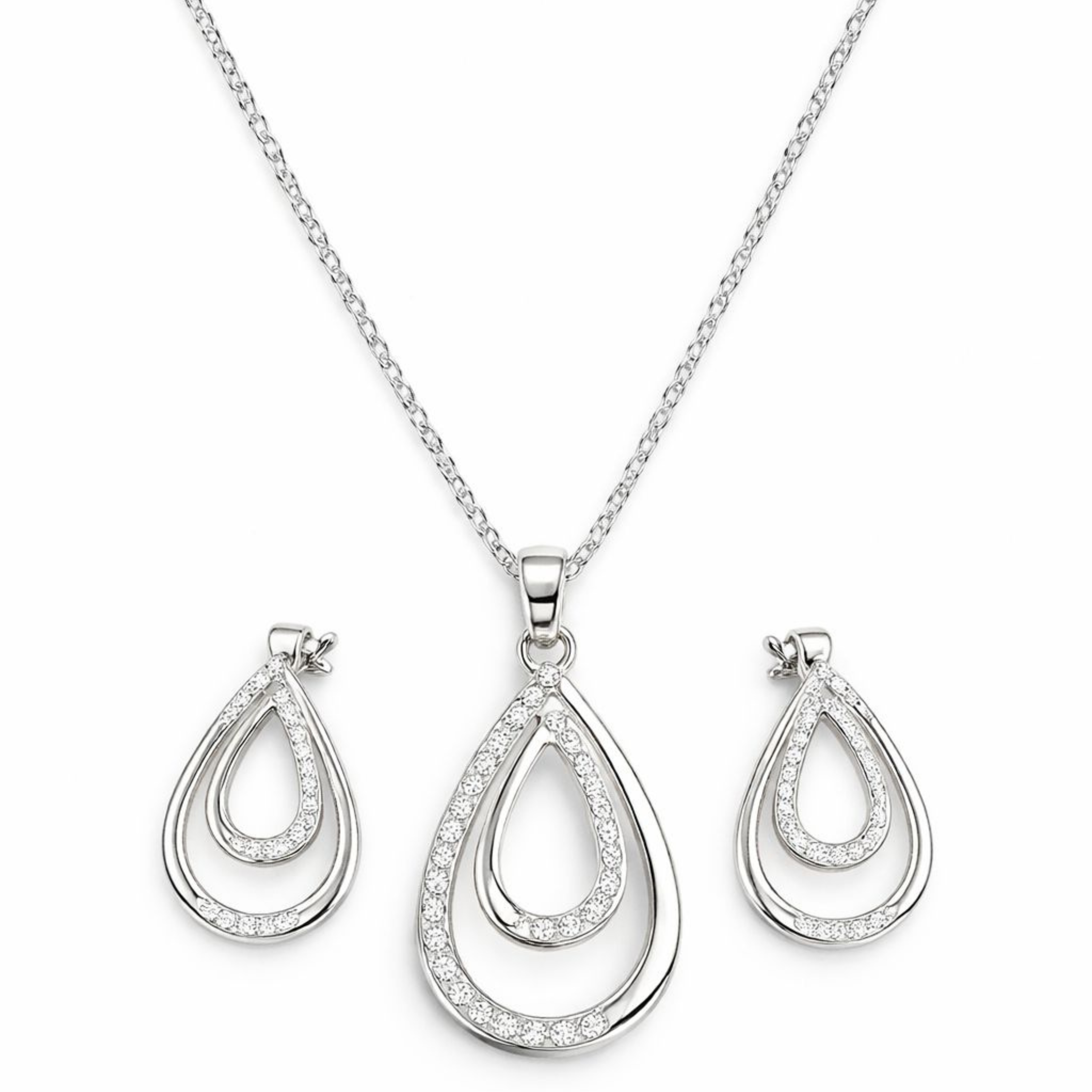 Celeste Teardrop 925 Sterling Silver Pendant Set