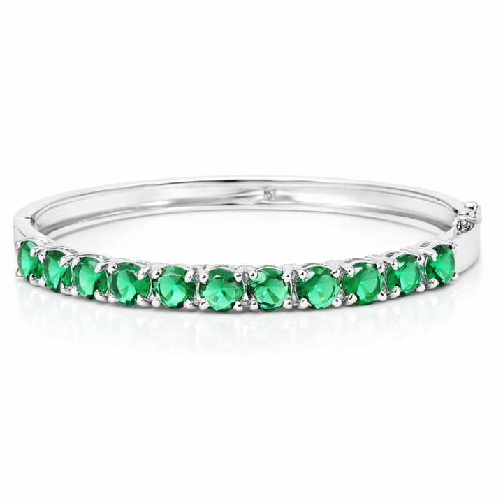 Emerald Linear Charm 925 Sterling Silver Bracelet