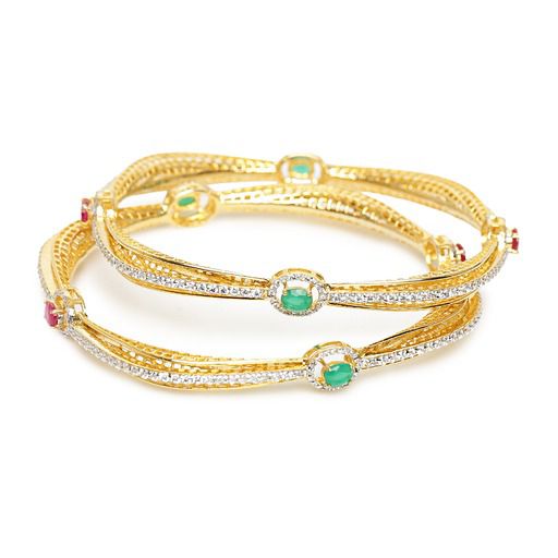 DESIGNER SQUARE RUBY EMERALD BANGLE