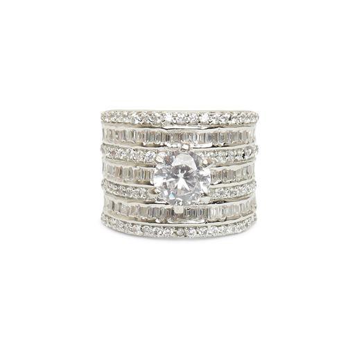 925 A Sterling Silver TRENDY 7LINE BAGUETTES SILVER RING