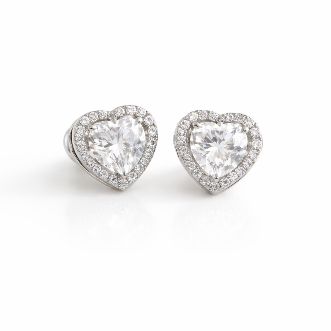     Empress Heart Halo stud earrings in 925 sterling silver with CZ diamonds white finish