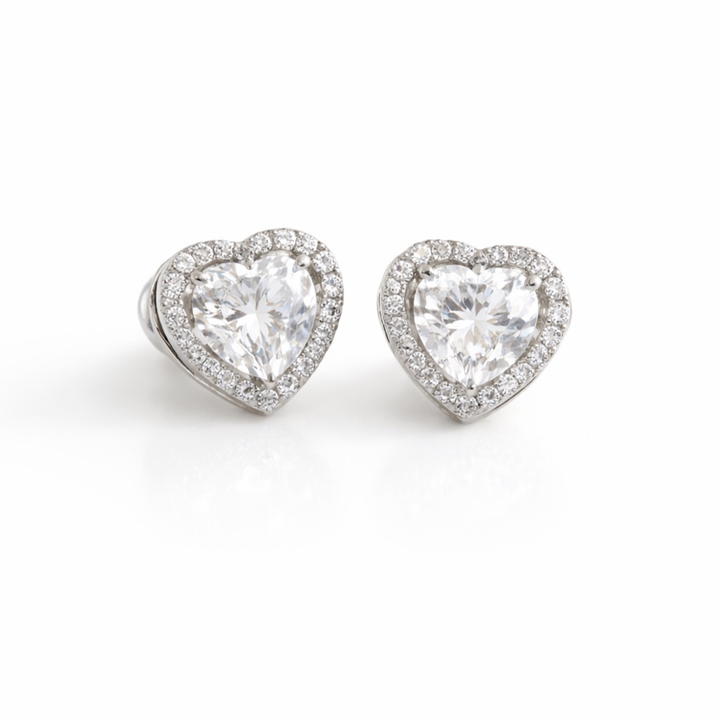 Empress Heart Halo Stud Earrings in 925 Silver
