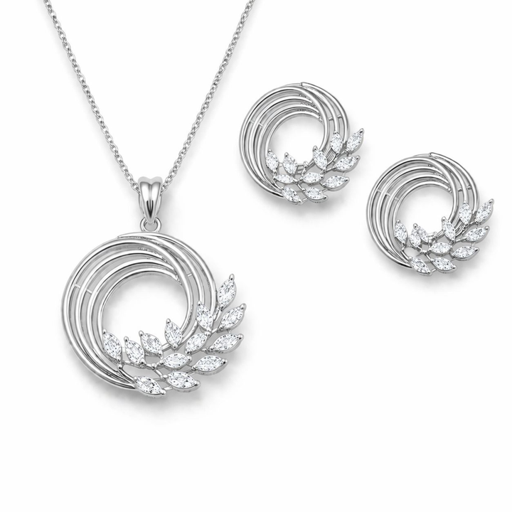 Celeste Leaf Halo Luxe Pendant Set in 925 Silver