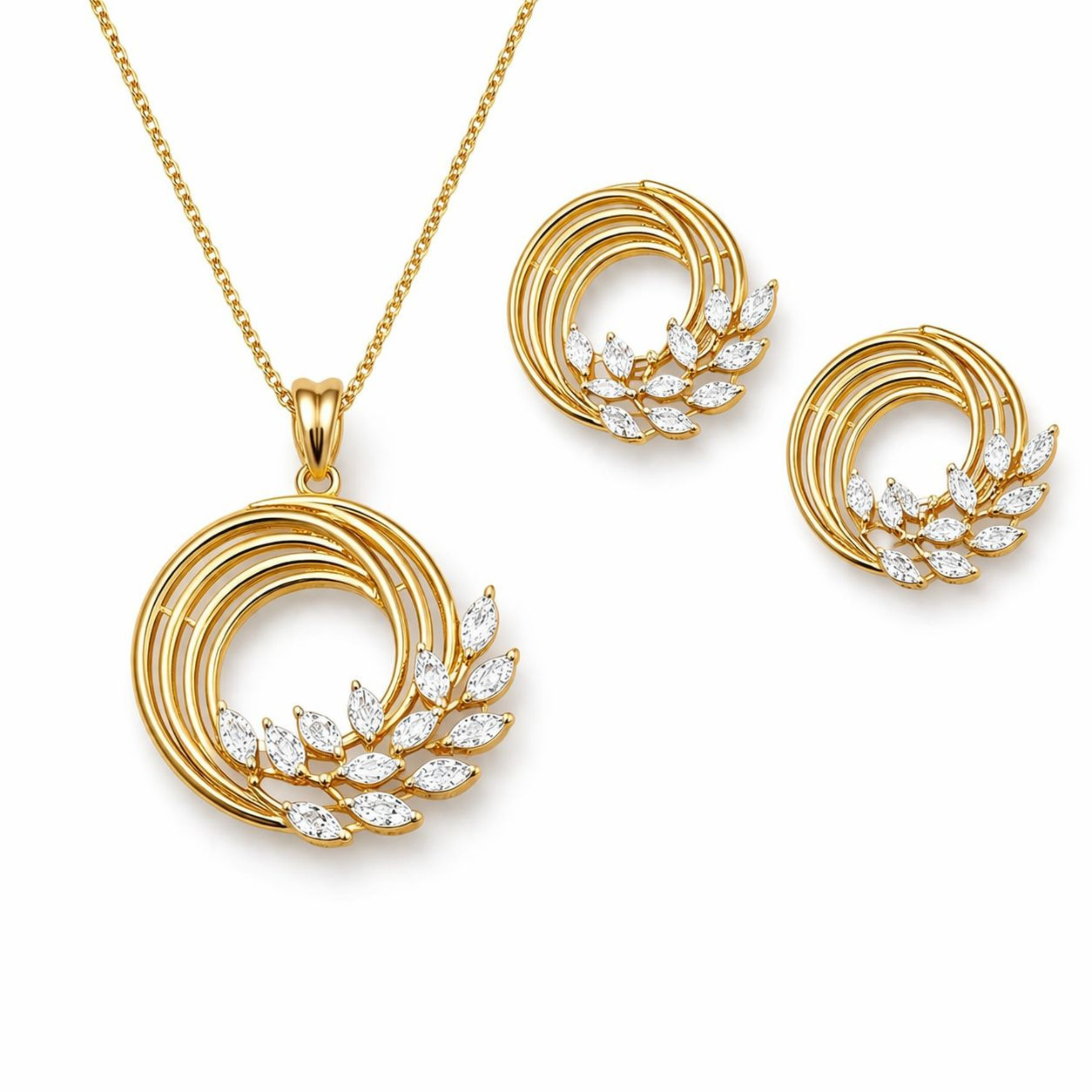     Celeste Leaf Halo Luxe pendant set in 925 sterling silver with CZ diamonds gold finish