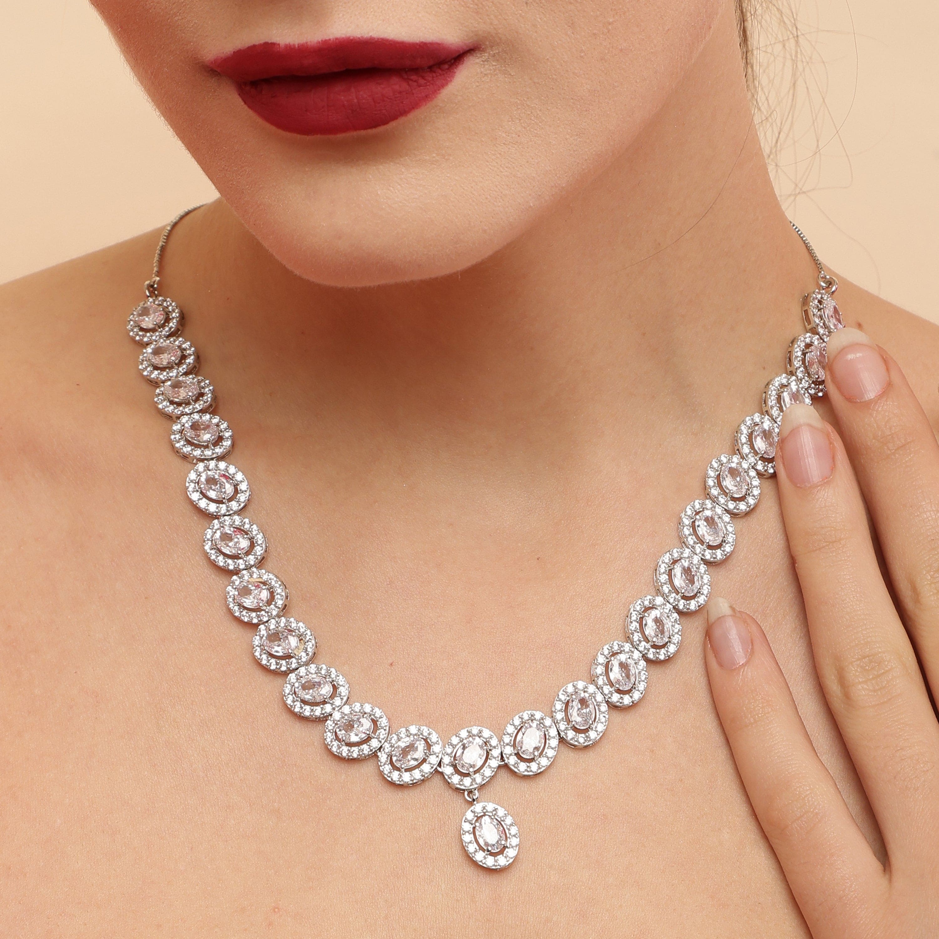 Amara Stylish sterling silver necklace set worn look