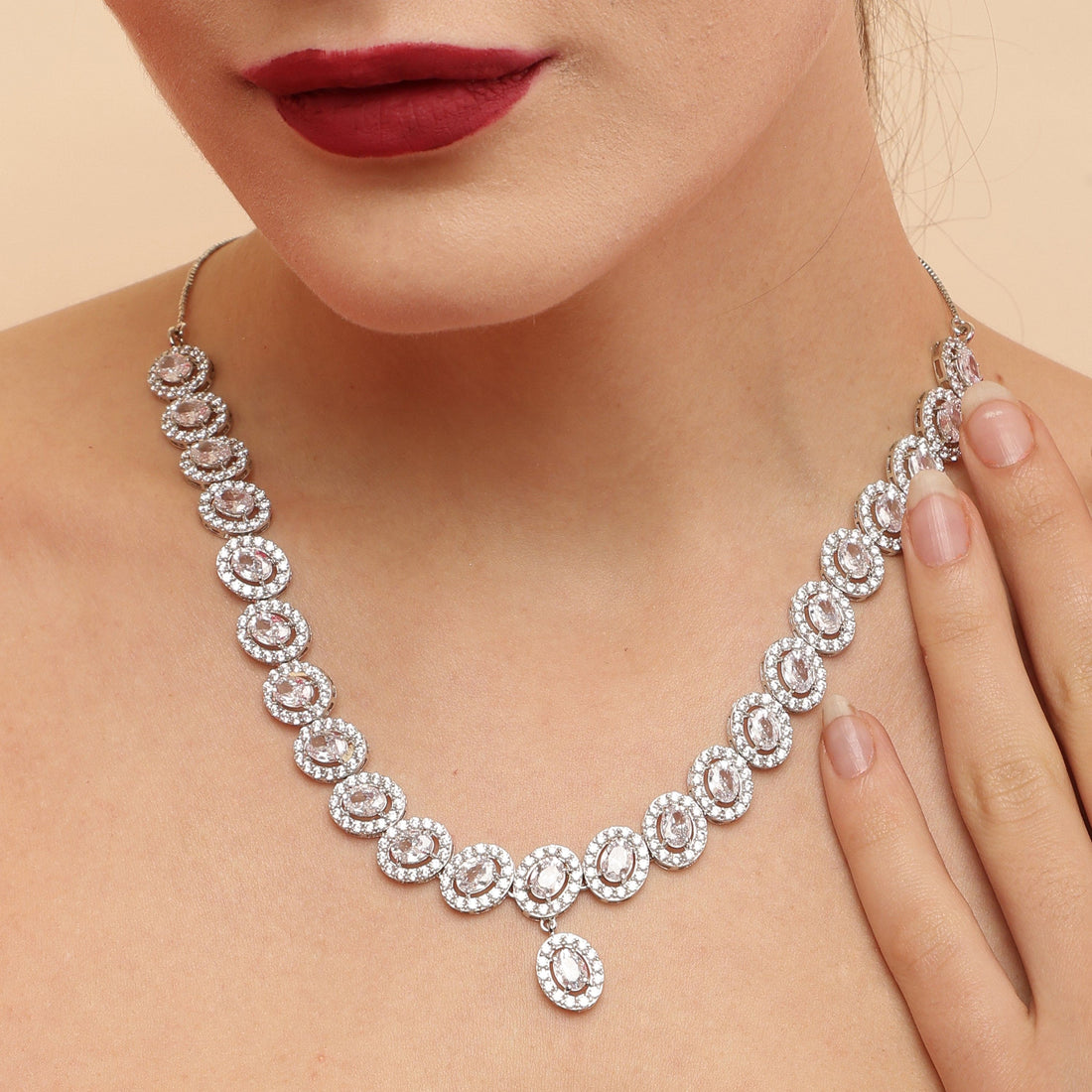 Amara Stylish sterling silver necklace set worn look