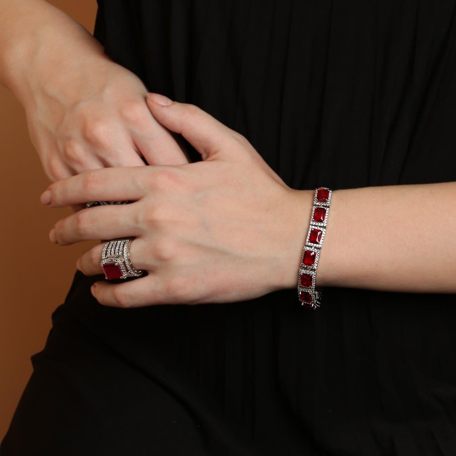 Amyra Ruby 925 sterling silver bracelet front view