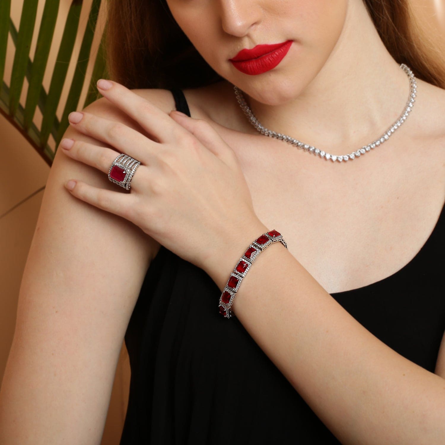 Amyra Ruby 925 sterling silver bracelet worn on wrist