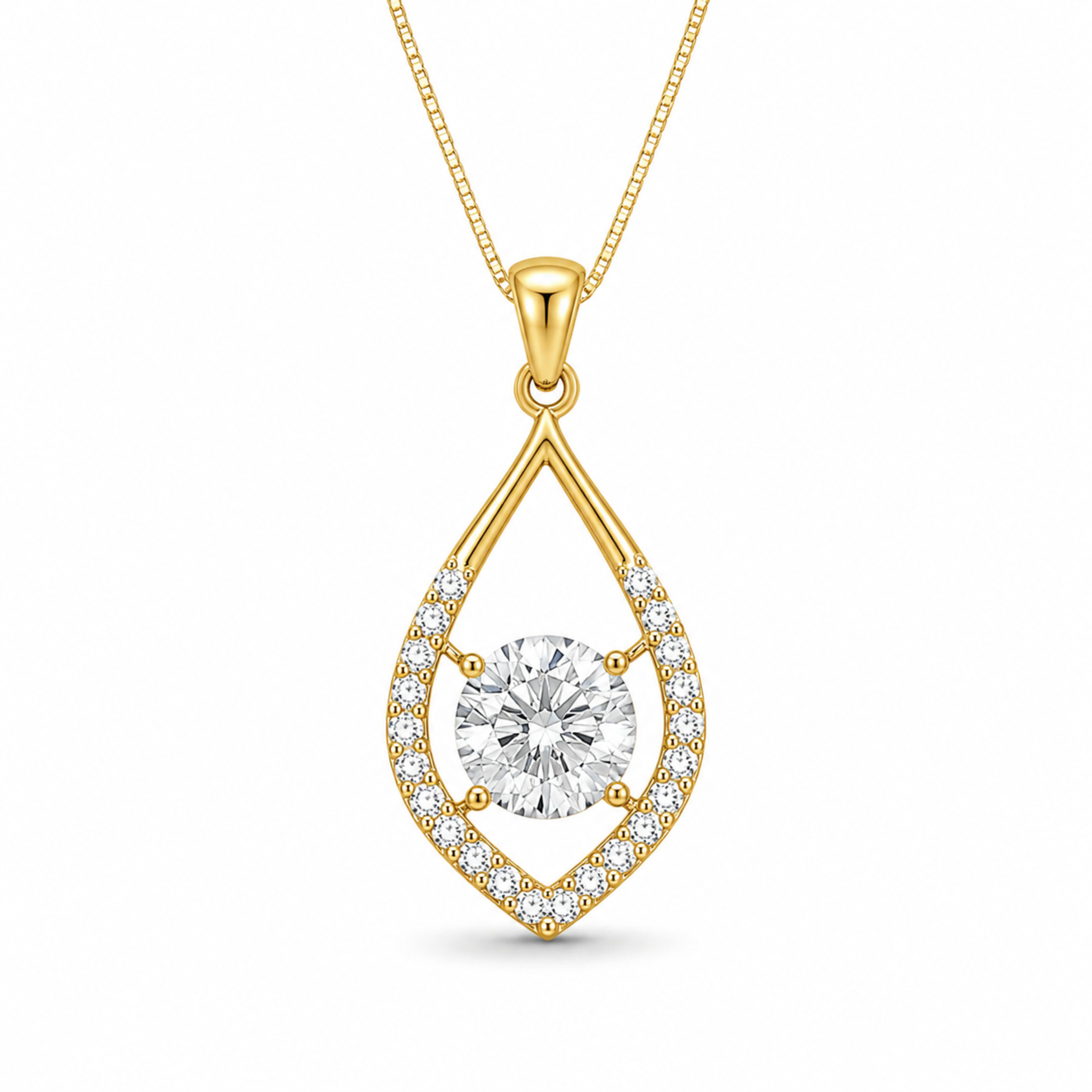 Auravelle Drop pendant necklace in golden polish with diamond white stone and elegant teardrop design