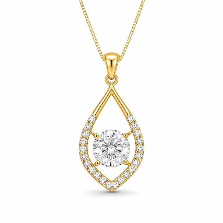 Auravelle Drop pendant necklace in golden polish with diamond white stone and elegant teardrop design