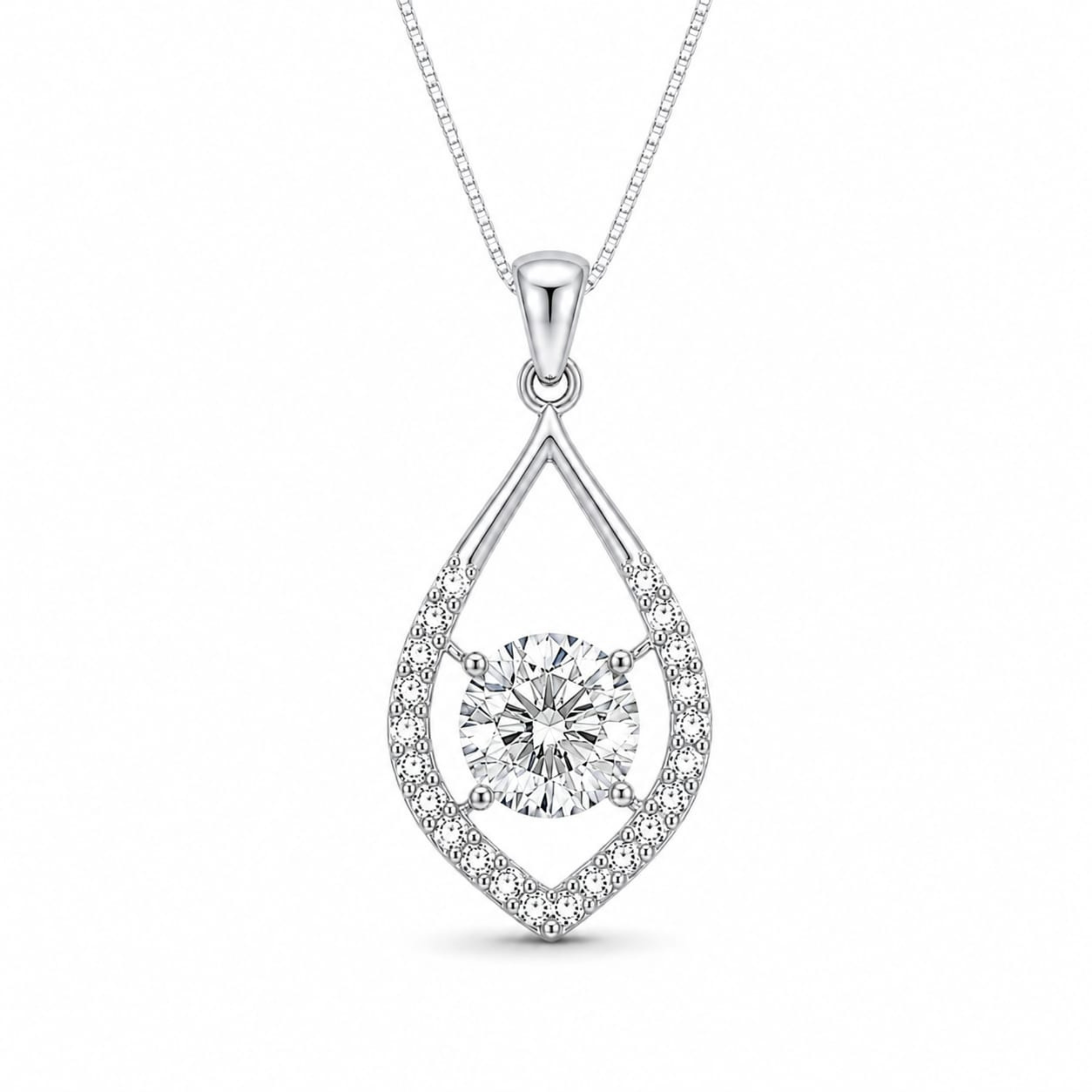 Auravelle Drop pendant necklace in white polish with diamond white stone and elegant teardrop design
