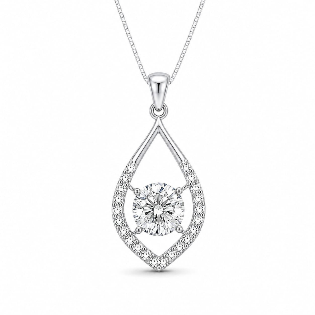 Auravelle Drop pendant necklace in white polish with diamond white stone and elegant teardrop design