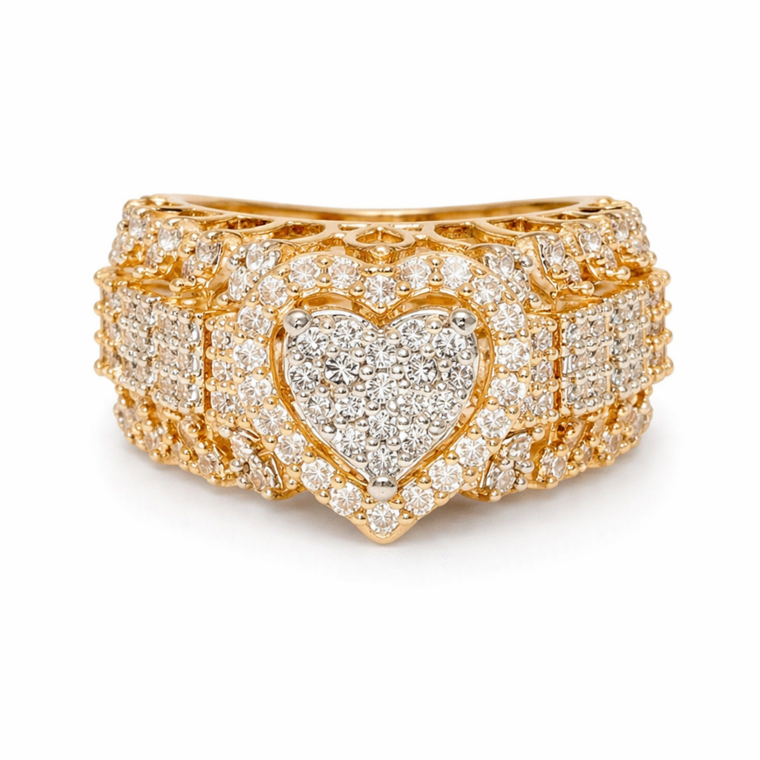 Beating Heart precious setting 925 sterling silver ring front view