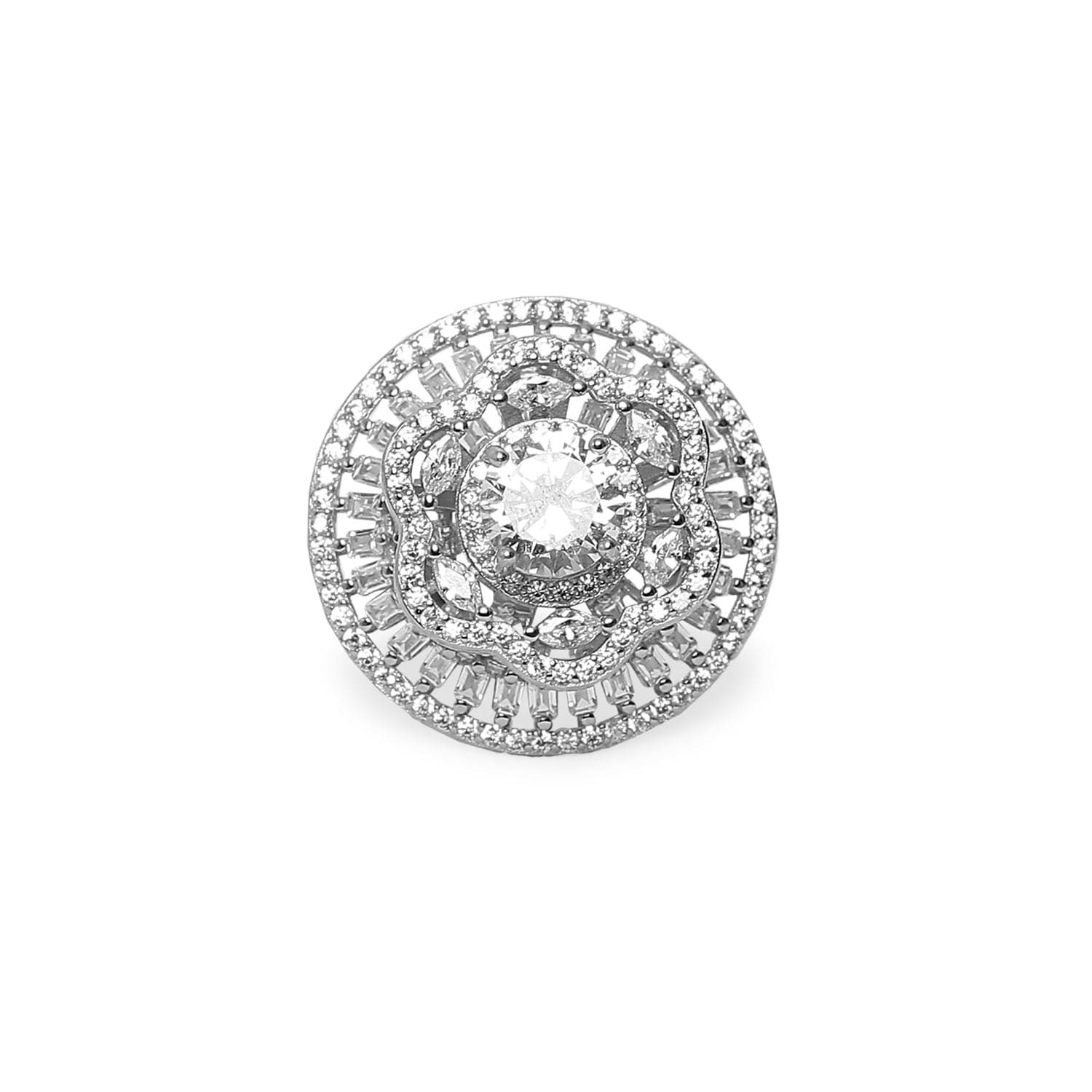 Blossom Brilliance flower 925 sterling silver ring front view